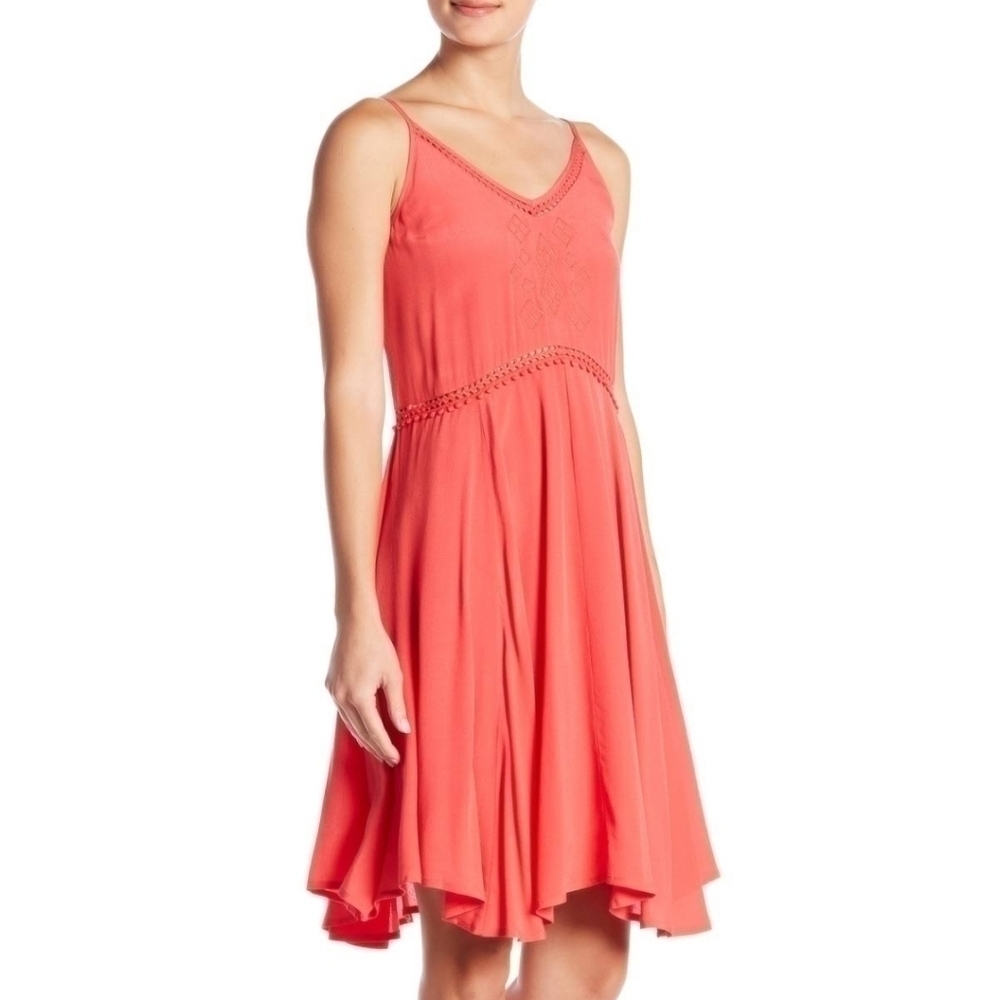 Baby Doll Orange Midi Spaghetti Strap Fit Flare Dres Large Lagenlook Gauzy Light